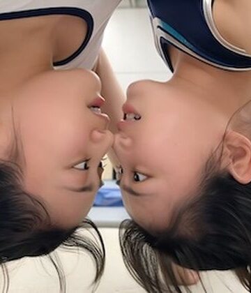ブリッジしながらどちらが長くできるか言い争う美女2人。