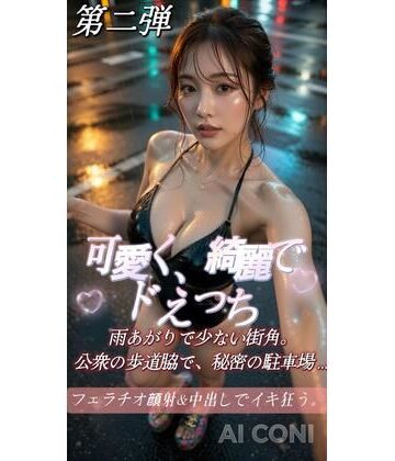 可愛くてドえっちシリーズ第2弾 雨あがりで少ない街角。公衆の歩道脇で、秘密の駐車場で美女がフェラチオ顔射＆中出しでイキ狂う。