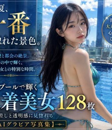 この夏、一番見惚れた景色。｜屋上プールで輝く水着美女128枚【AIグラビア写真集】